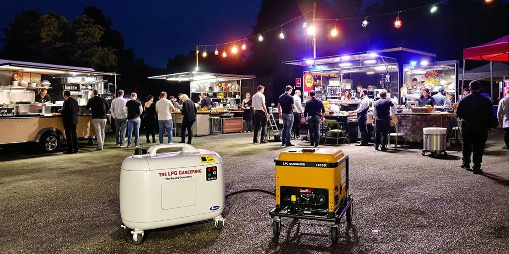 LPG generator powering a mobile catering setup outdoors.