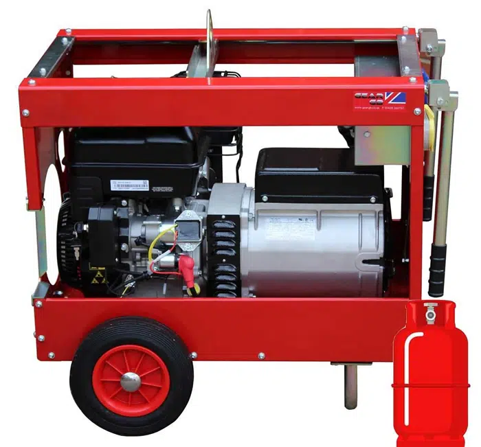 LPG generator with wheels in a serene outdoor setting.