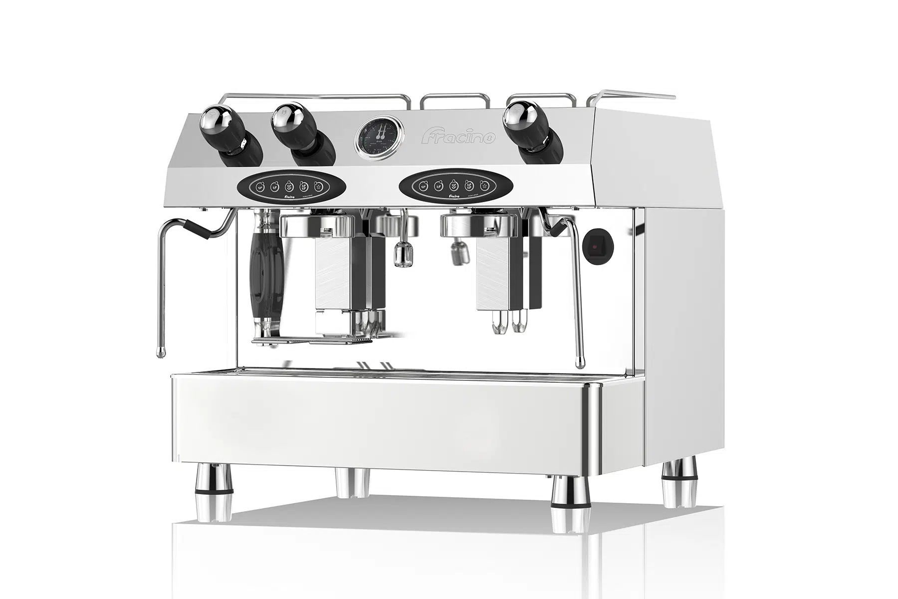 Modern one-group commercial coffee machine on café counter